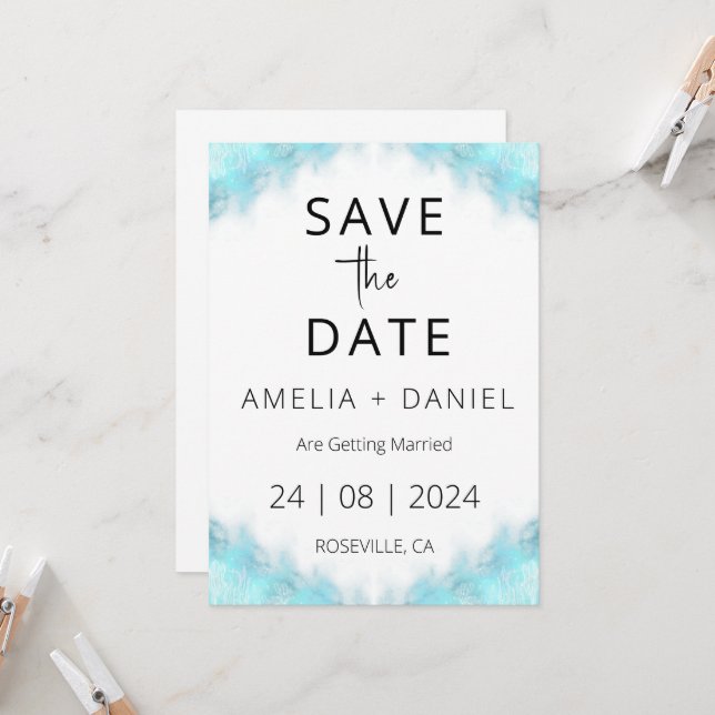 Destinationsbröllop med tropisk strand, spara datu inbjudningar (Fram/Back In Situ)