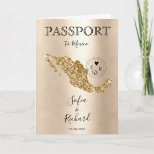 Destinationsbröllop: passet Guld World Map Mexico Inbjudan
