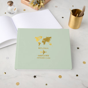 Destinationsbröllop World Passport Sage Grönt Guld Gästböcker