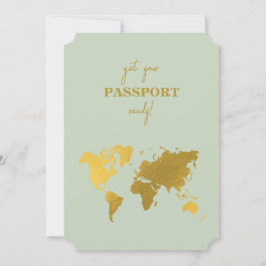 Destinationsbröllop World Passport Sage Grönt Guld Inbjudningar