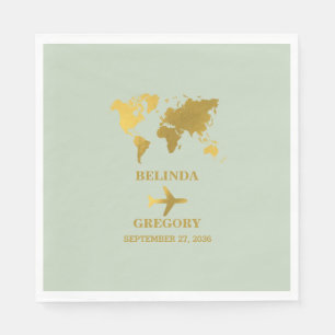Destinationsbröllop World Passport Sage Grönt Guld Pappersservett