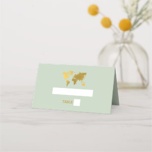 Destinationsbröllop World Passport Sage Grönt Guld Placeringskort