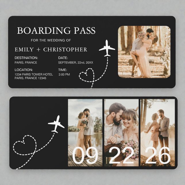 Destinationsbröllopsboardingkortet Flygplan Biljet (Skapare uppladdad)
