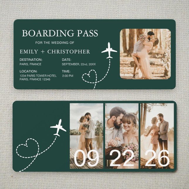 Destinationsbröllopsboardingkortet Flygplan Biljet (Skapare uppladdad)