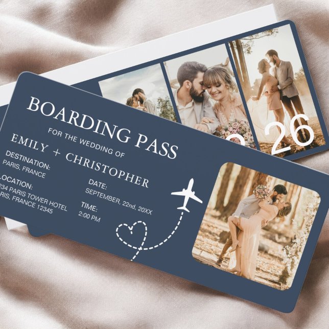 Destinationsbröllopsboardingkortet Flygplan Biljet (Skapare uppladdad)