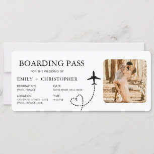 Destinationsbröllopsboardingkortet Flygplan Biljet