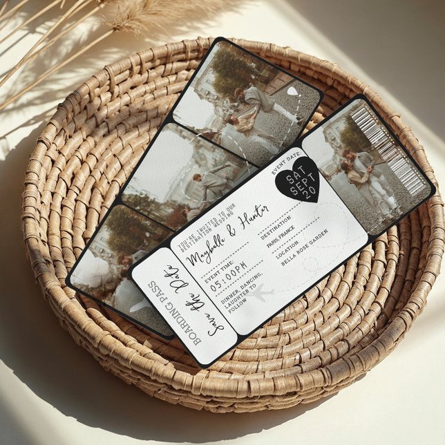 Destinationsbröllopsboardingkortet Flygplan Biljet Inbjudningar (Destination Wedding Boarding Pass Plane Ticket Invitation)