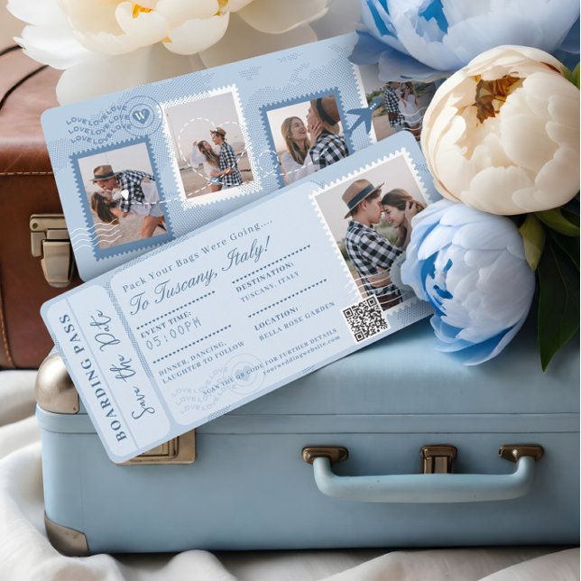 Destinationsbröllopsboardingkortet Flygplan Biljet Inbjudningar (Destination Wedding Boarding Pass Plane Ticket Invitation)