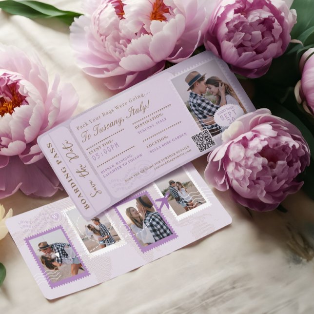 Destinationsbröllopsboardingkortet Flygplan Biljet Inbjudningar (Destination Wedding Boarding Pass Plane Ticket Invitation)