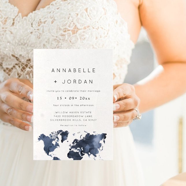 Destinationsbröllopsflottan Blue Grått Indigo Inbjudningar (Destination Wedding Navy Blue Gray Indigo Invitation)