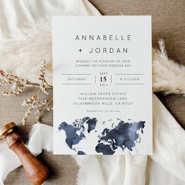 Destinationsbröllopsflottan Blue Grått Indigo Phot Inbjudningar (Destination Wedding Navy Blue Gray Indigo Photo Invitation)