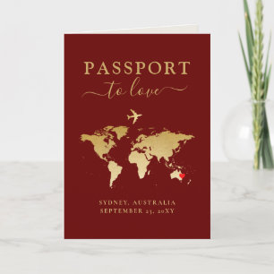 Destinationsbröllopspass Red Guld Karta + Heart Inbjudan