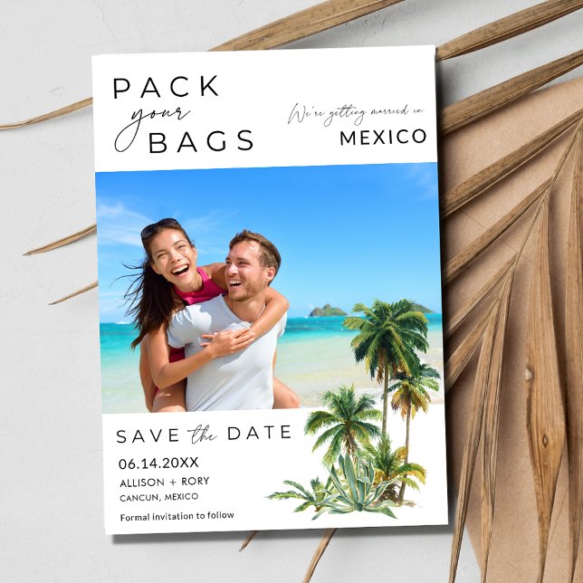 Destinationsfoto för Mexiko Beach Bröllop Spara Datumet (Mexico Beach Destination Photo Wedding Save The Date)