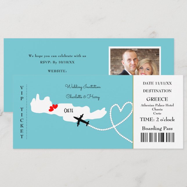 Destinationsklipp för Biljett-boardingkort Bröllop Inbjudningar (Fram/baksida)