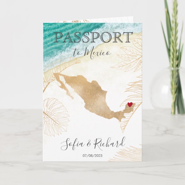 Destinationspass för Mexiko Bröllop World Map Inv. Inbjudan (Framsida)