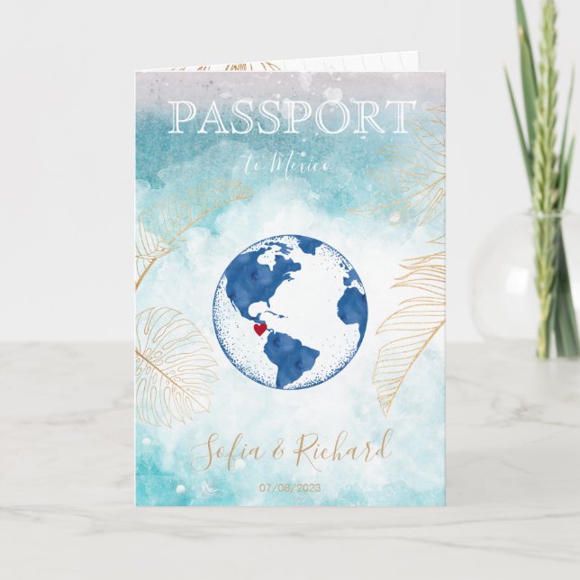 Destinationspass för Mexiko Bröllop World Map Inv. Inbjudan (Framsida)