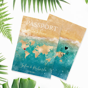 Destinationspass för Mexiko Bröllop World Map Inv. Inbjudan