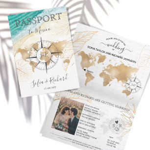 Destinationspass för Mexiko Bröllop World Map Inv. Inbjudan