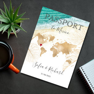 Destinationspass för Mexiko Bröllop World Map Inv. Inbjudan