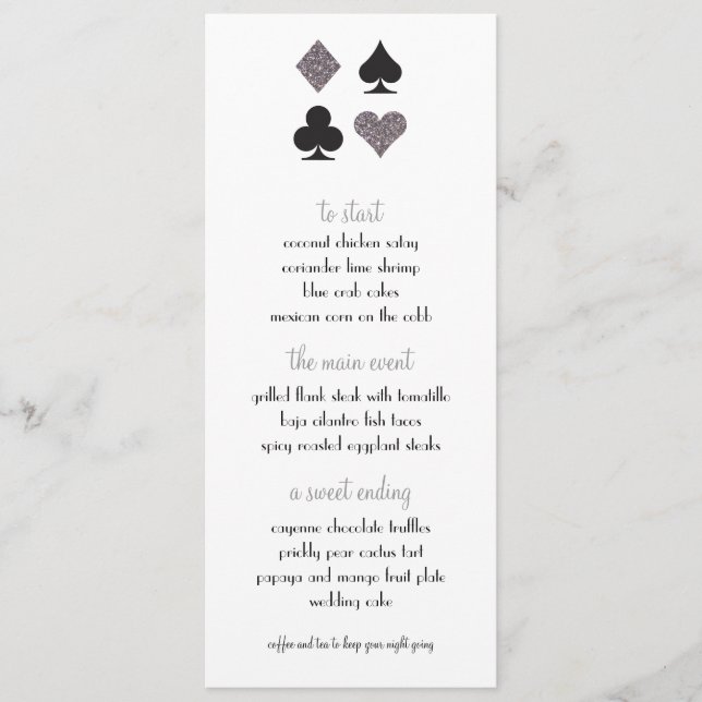 Destiny Vegas Bröllop Menu Faux Platinum Glitter Meny (Framsida)