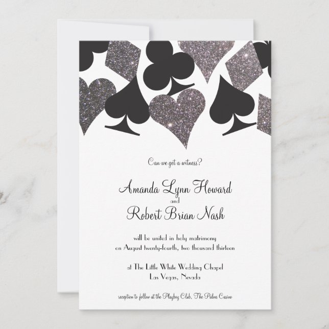 Destiny Vegas Wedding Inve Faux Silver Glitter Inbjudningar (Framsida)