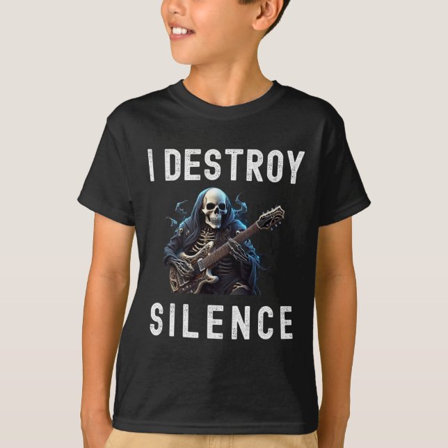 Destroy Silence Ghost Guitar Funny Guitar T Shirt (Framsida)
