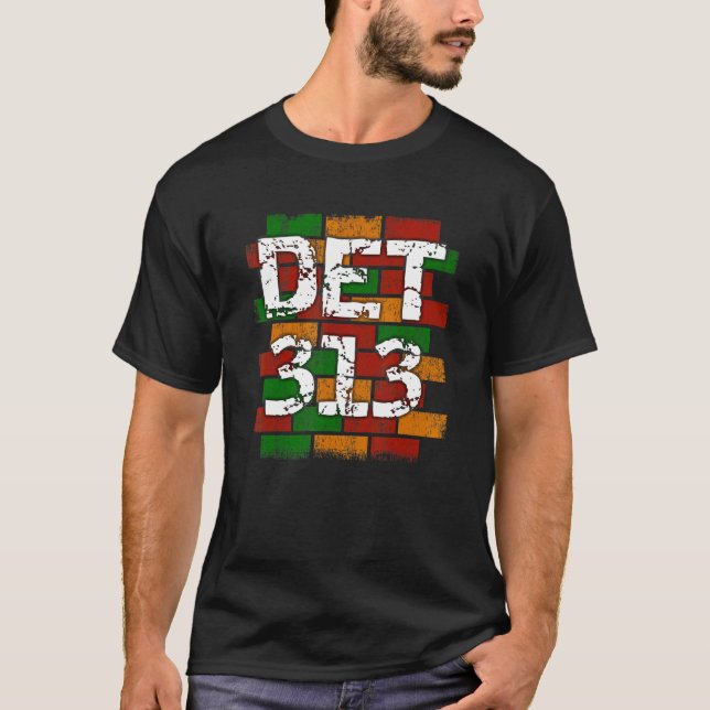 DET 313 Detroit Area Code Graffiti T Shirt (Framsida)