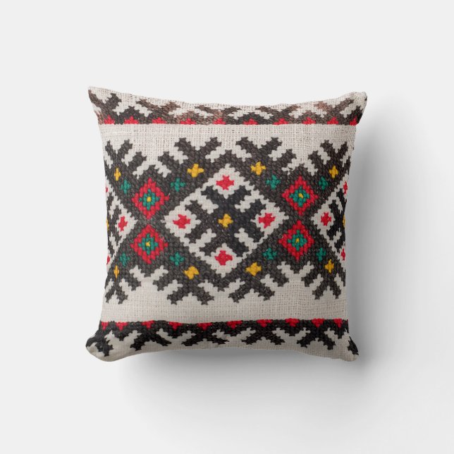Det Aboriginal linnet Kor-syr broderimönster Kudde (Framsida)