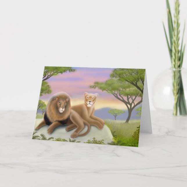 Det afrikanska lejon på vilar kortet helgkort (Framsida)