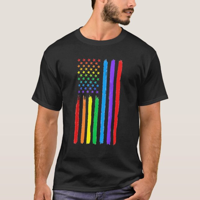 Det amerikanska Pridet Rainbow Gay Lesbisk Bi T Shirt (Framsida)