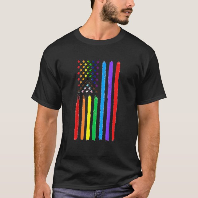 Det amerikanska Pridet Rainbow Gay Lesbisk Bi T T Shirt (Framsida)