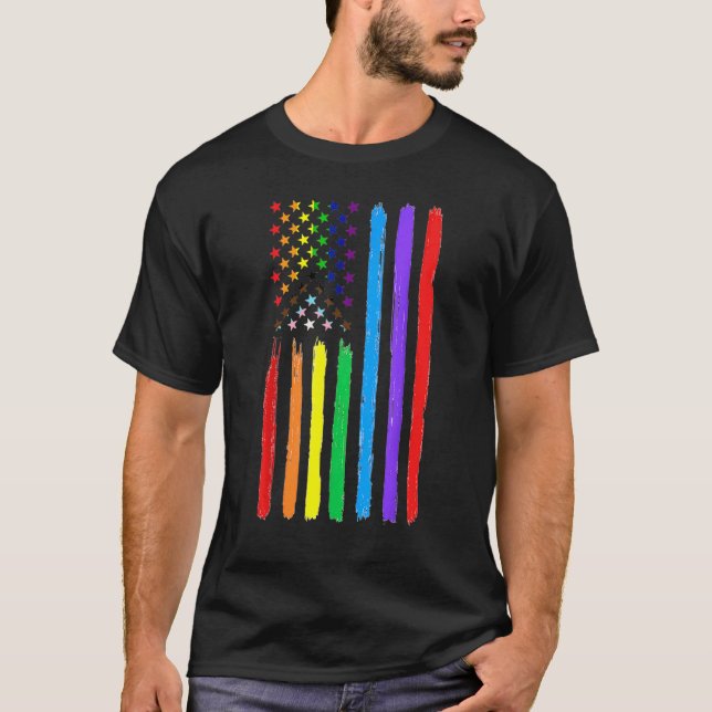 Det amerikanska Pridet Rainbow Gay Lesbisk Bi T T Shirt (Framsida)