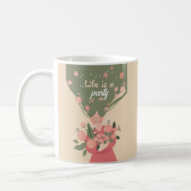 DET ANPASSADE LIVET ÄR EN BLOMMIGT PARTY VÅR KAFFEMUGG (Vänster)