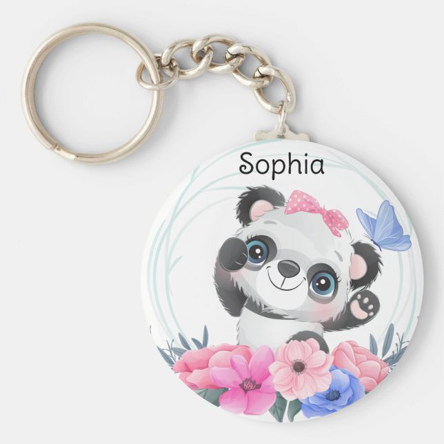 Det anpassade namnet KeyCute Baby Panda Flower WAN Nyckelring (Framsidan)