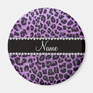 Det anpassade namnet light lila glitter leopard pr magnet
