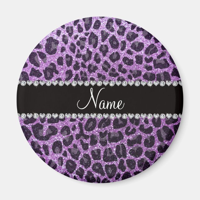 Det anpassade namnet light lila glitter leopard pr magnet (Framsidan)