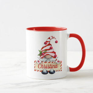 Det anpassade namnet M för Cute Jul Gnome Red Str Mugg