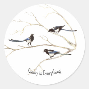 Det anpassade namnet Magpie Bird Family är Allt Runt Klistermärke