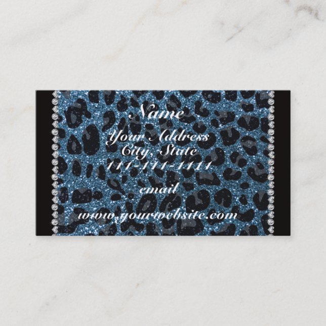 Det anpassade namnet misty Blue glitter leopard Visitkort (Framsida)