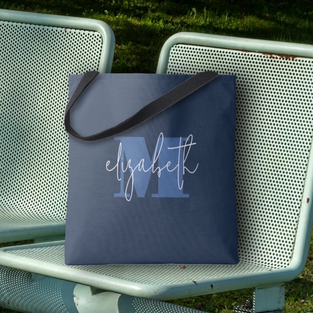 Det anpassade namnet Navy Blue för modern Monogram Tygkasse (Custom Tote Bag by PartyInvitationShop.com)