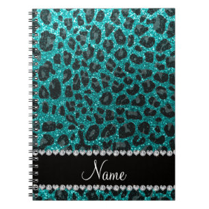 Det anpassade namnet "smart aqua glitter leopard" anteckningsbok