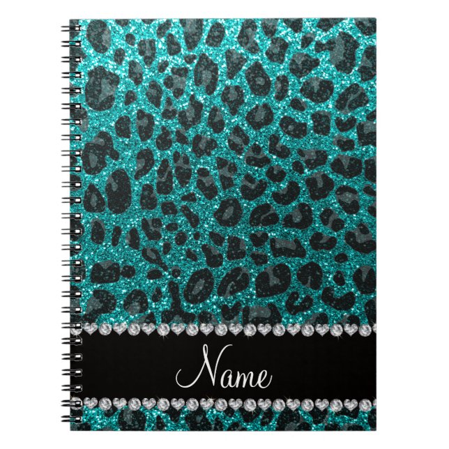 Det anpassade namnet "smart aqua glitter leopard" anteckningsbok (Framsidan)
