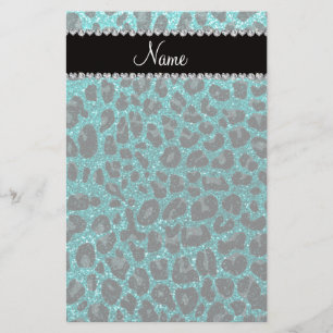 Det anpassade namnet "smart aqua glitter leopard" brevpapper