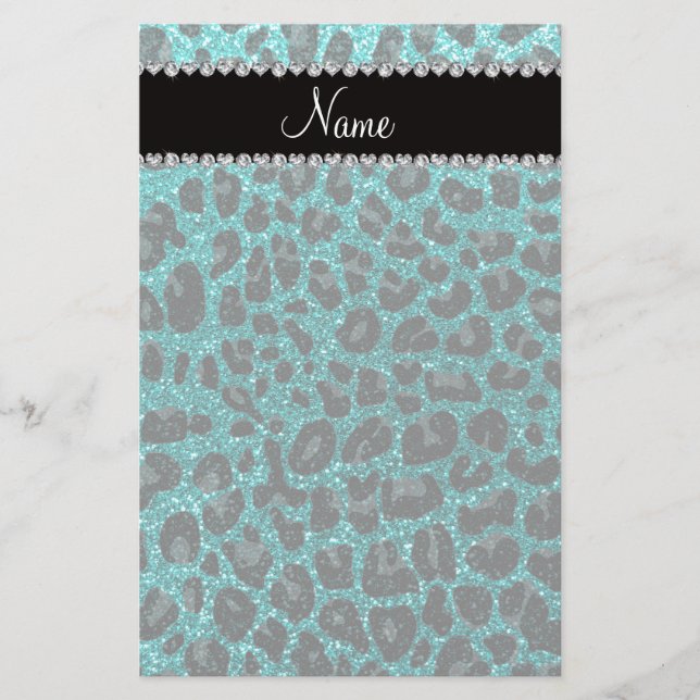Det anpassade namnet "smart aqua glitter leopard" brevpapper (Framsida)