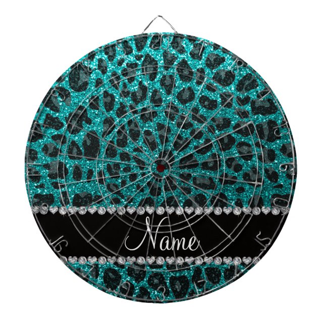 Det anpassade namnet "smart aqua glitter leopard" darttavla (Framsidan)