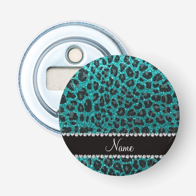 Det anpassade namnet "smart aqua glitter leopard" flasköppnare (Framsidan)