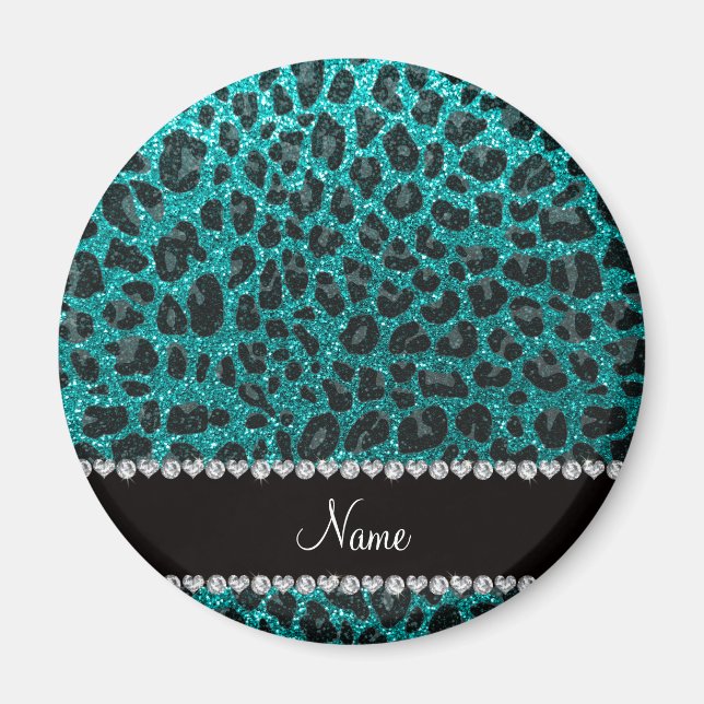 Det anpassade namnet "smart aqua glitter leopard" magnet (Framsidan)