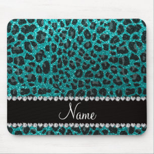 Det anpassade namnet "smart aqua glitter leopard" musmatta