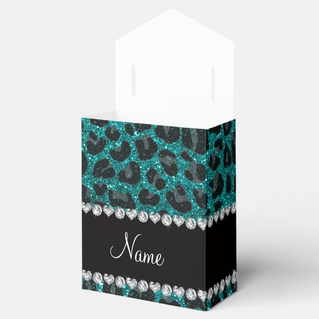 Det anpassade namnet "smart aqua glitter leopard" presentaskar (Öppnad)
