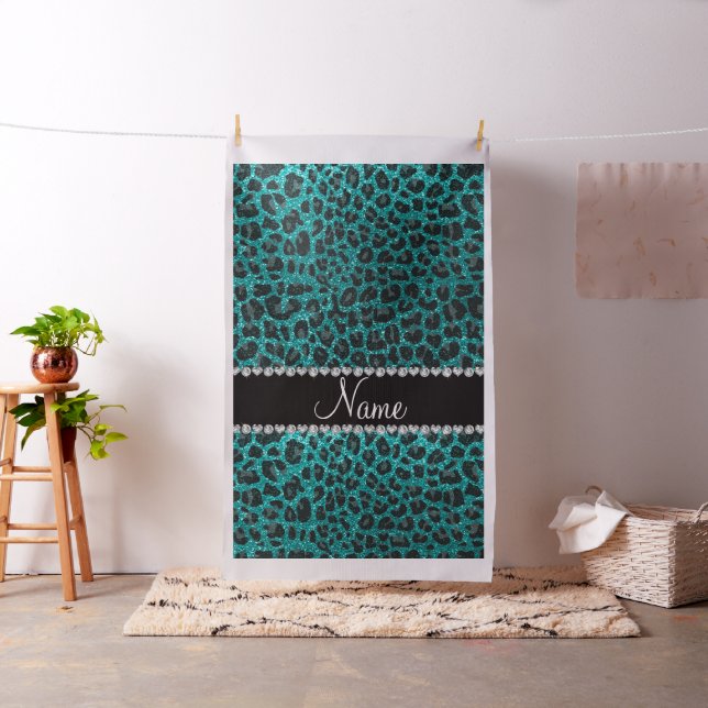 Det anpassade namnet "smart aqua glitter leopard" tyg (In Situ)